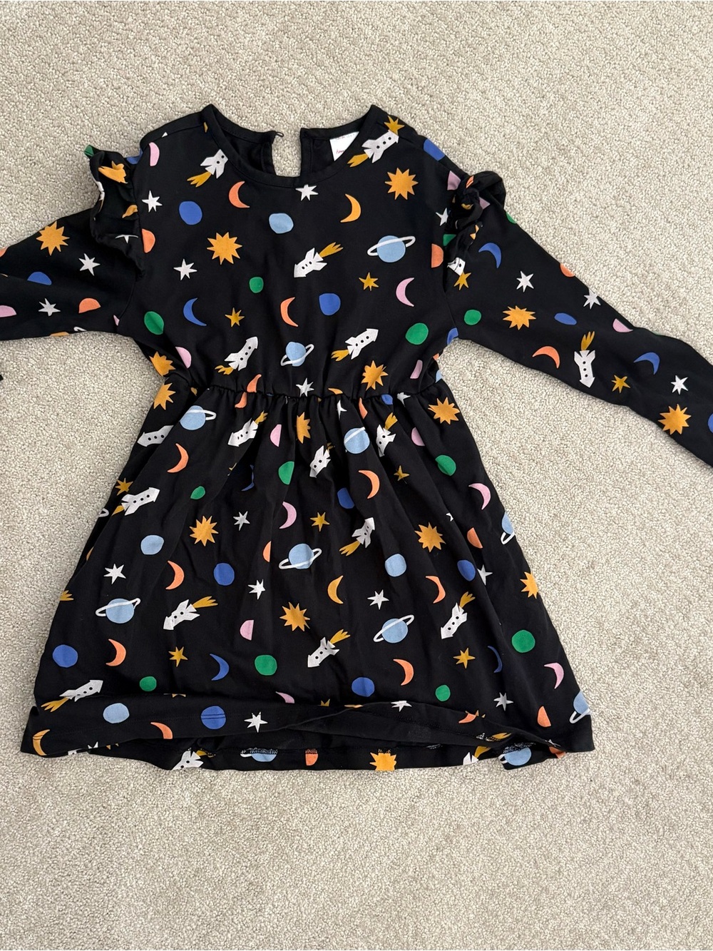 Hanna Andersson Black Space Print Dress with Multicolor Planets